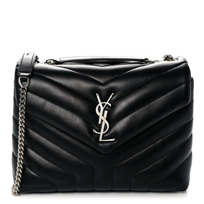 Saint Laurent Calfskin Y Quilted Monogram Small Loulou Chain Satchel Black 1 of 12