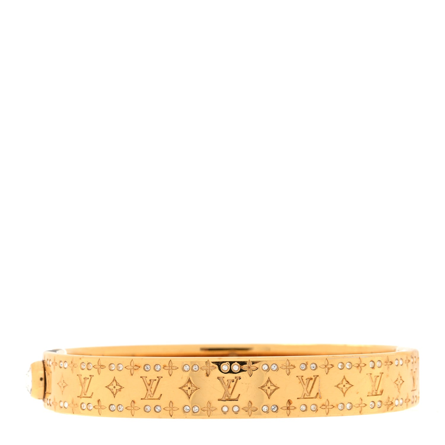 Louis Vuitton Brass Crystal Monogram Nanogram Strass Cuff S Gold 1 of 5