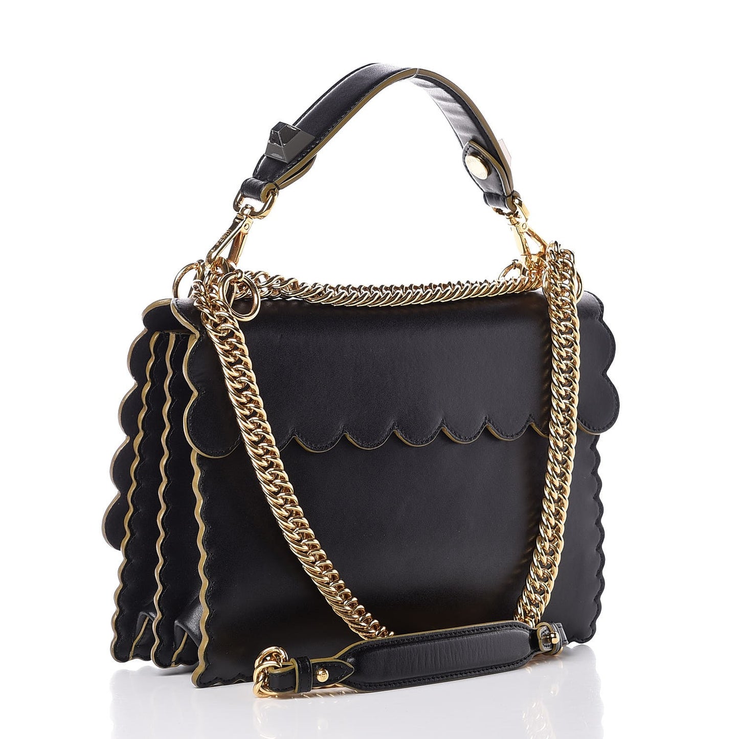 Vitello Liberty Scalloped Studded Kan I Shoulder Bag Black