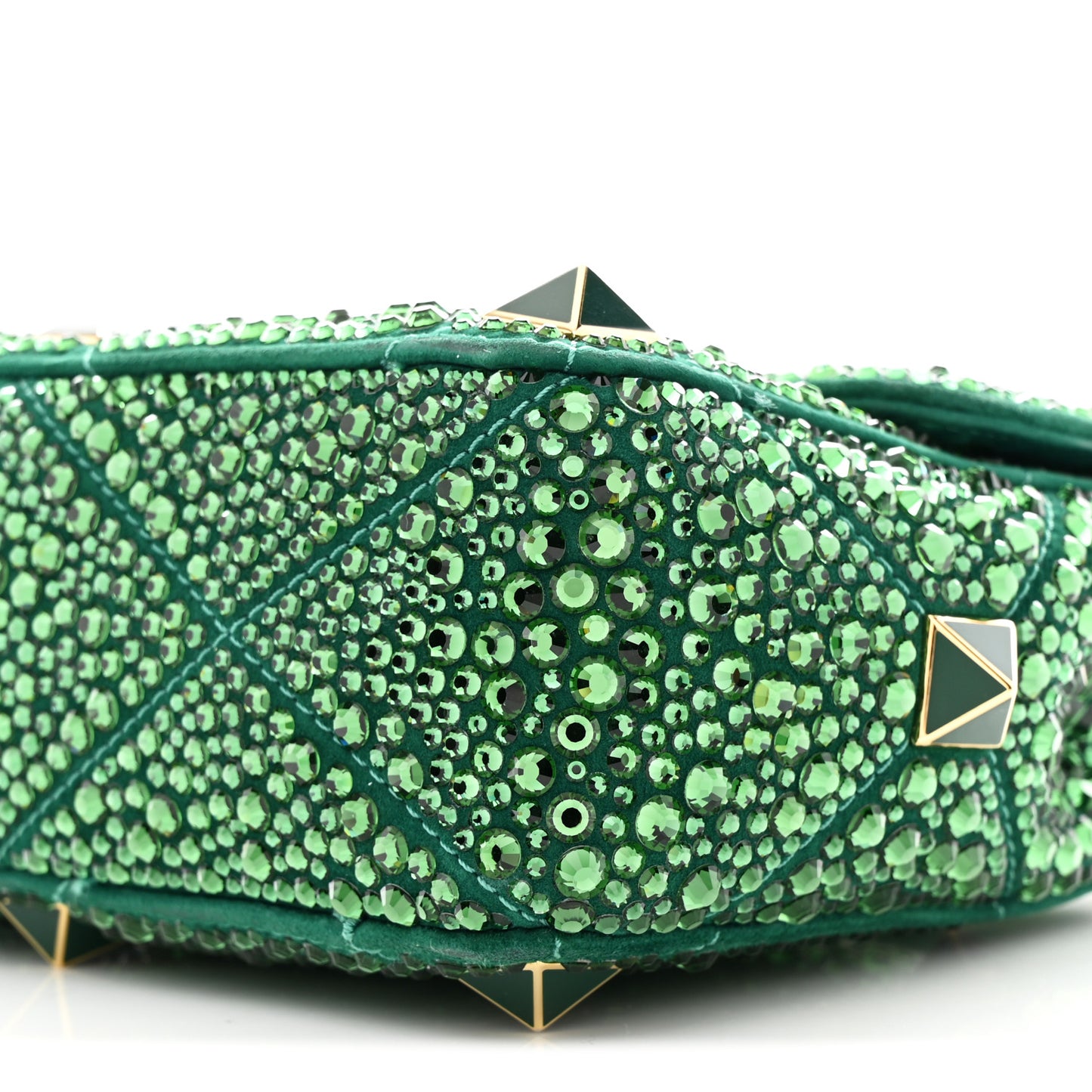 Crystal Suede Enamel Medium Roman Stud Shoulder Bag Green