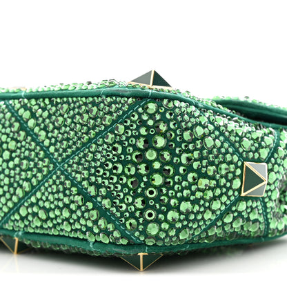 Valentino Garavani Crystal Suede Enamel Medium Roman Stud Shoulder Bag Green 9 of 11