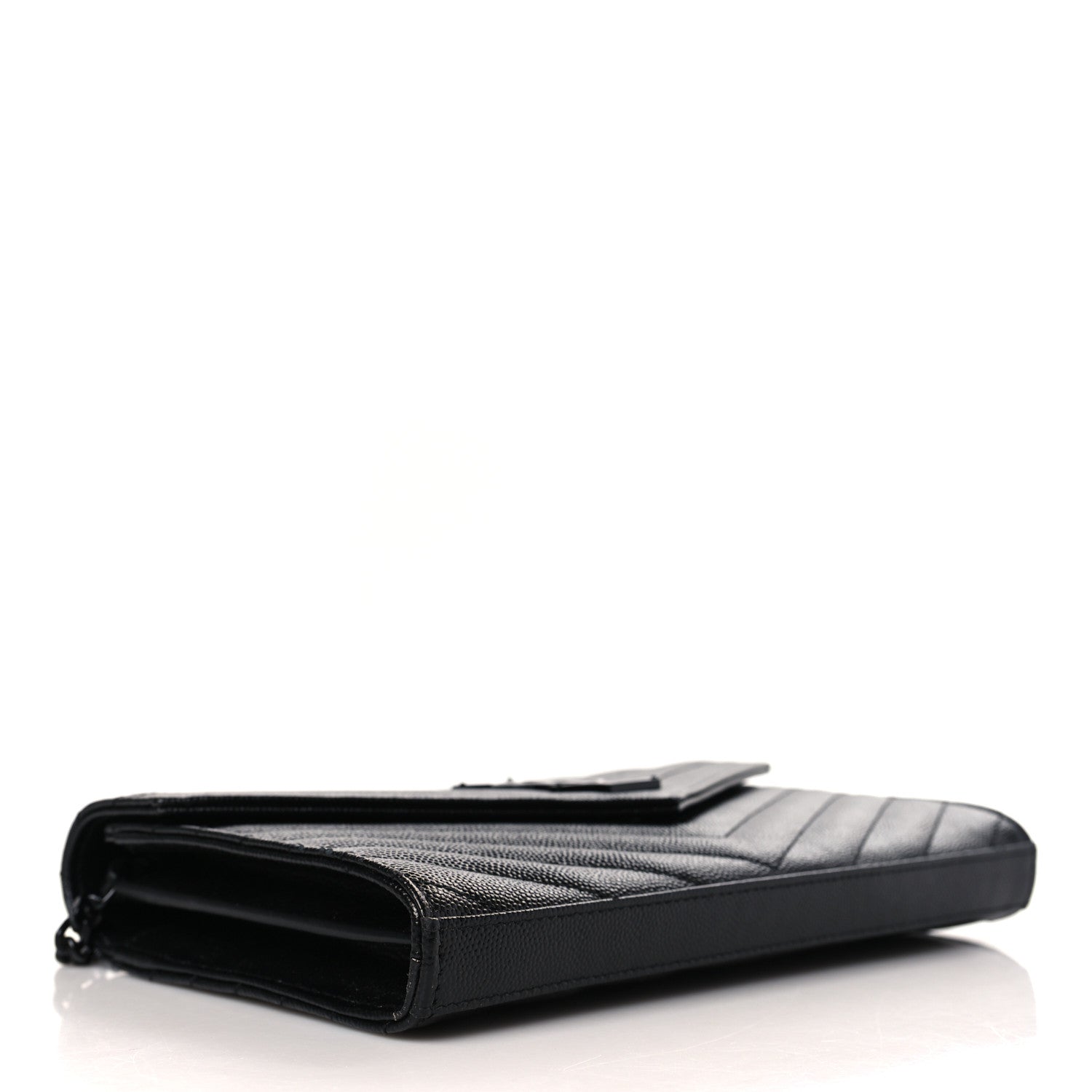 Saint Laurent Grain De Poudre Matelasse Chevron Monogram Monochrome Chain Wallet Black 4 of 9