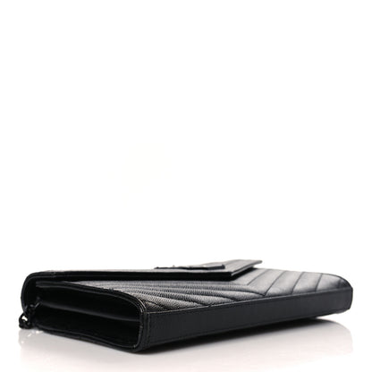 Saint Laurent Grain De Poudre Matelasse Chevron Monogram Monochrome Chain Wallet Black 4 of 9