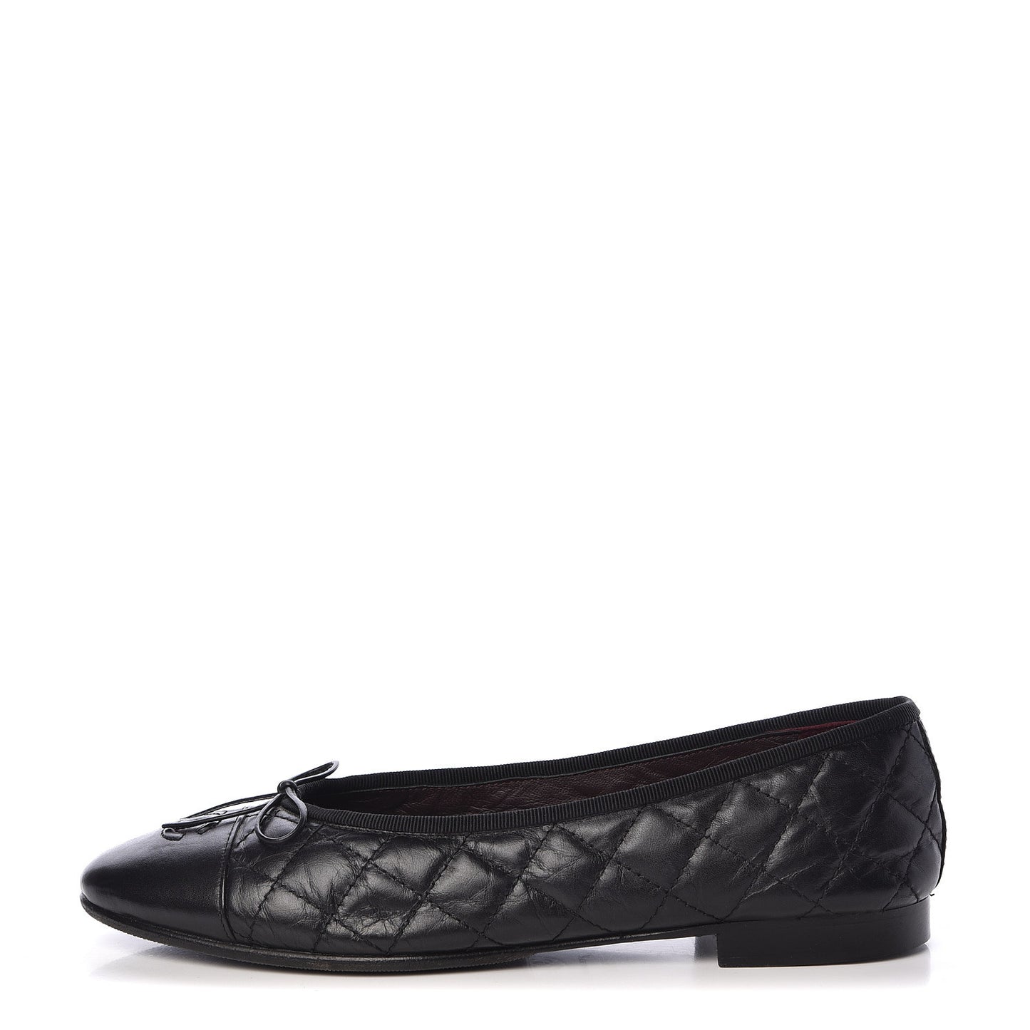 Aged Calfskin Quilted Cap Toe Ballerina Flats 39.5 Black