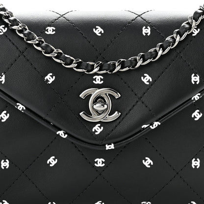 Chanel Printed Lambskin Logo CC Envelope Clutch With Chain Black White 8 of 10
