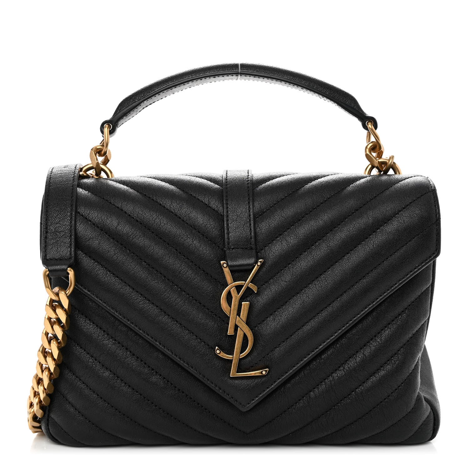 Saint Laurent Sheepskin Matelasse Chevron Monogram Medium College Bag Black 1 of 9