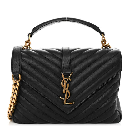 Saint Laurent Sheepskin Matelasse Chevron Monogram Medium College Bag Black 1 of 9