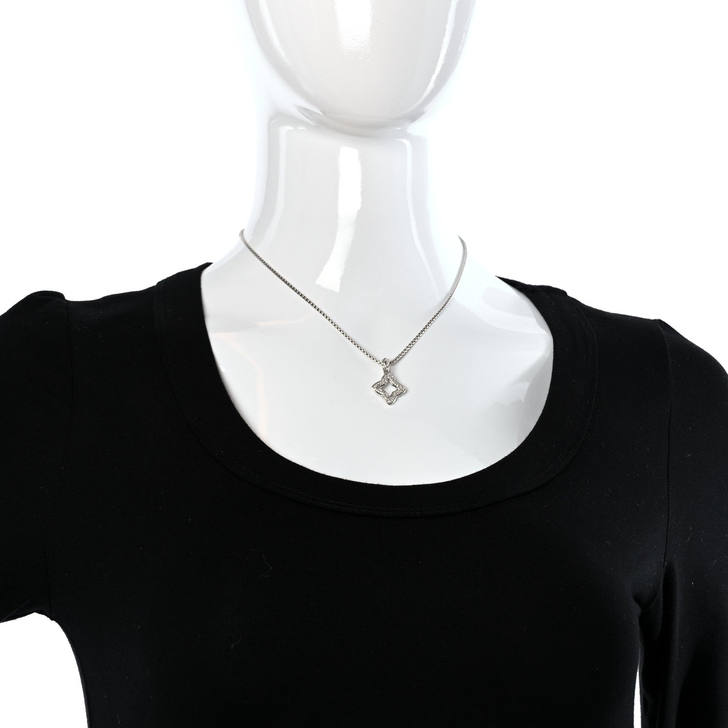 David Yurman Sterling Silver Diamond Quatrefoil Pendant Necklace 3 of 4