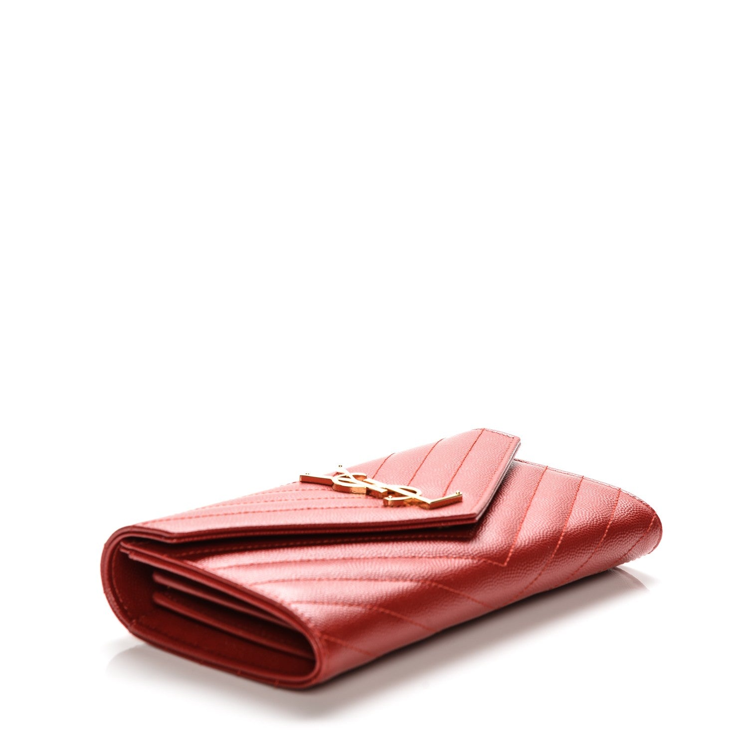 Saint Laurent Grain De Poudre Matelasse Chevron Monogram Flap Wallet New Red 4 of 7