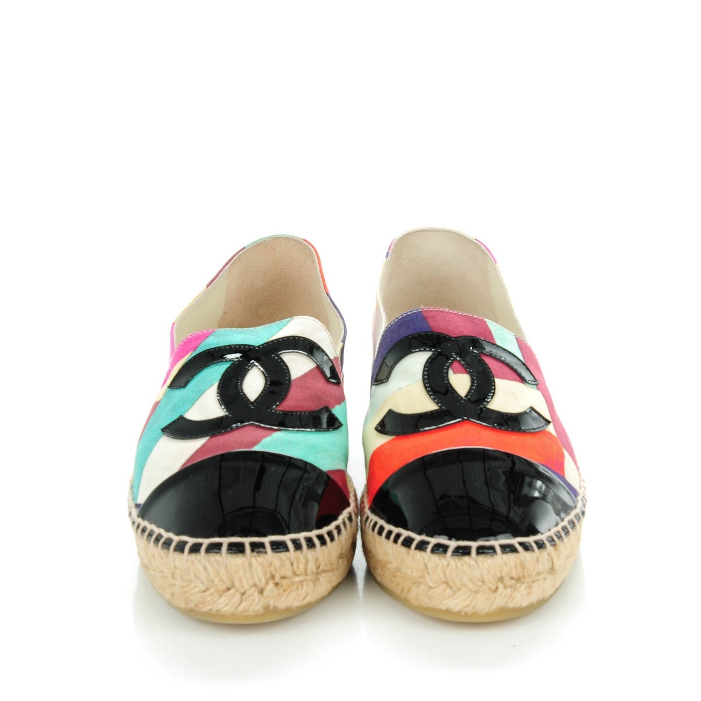Fabric Striped Patent CC Espadrilles 39 Multicolor Black