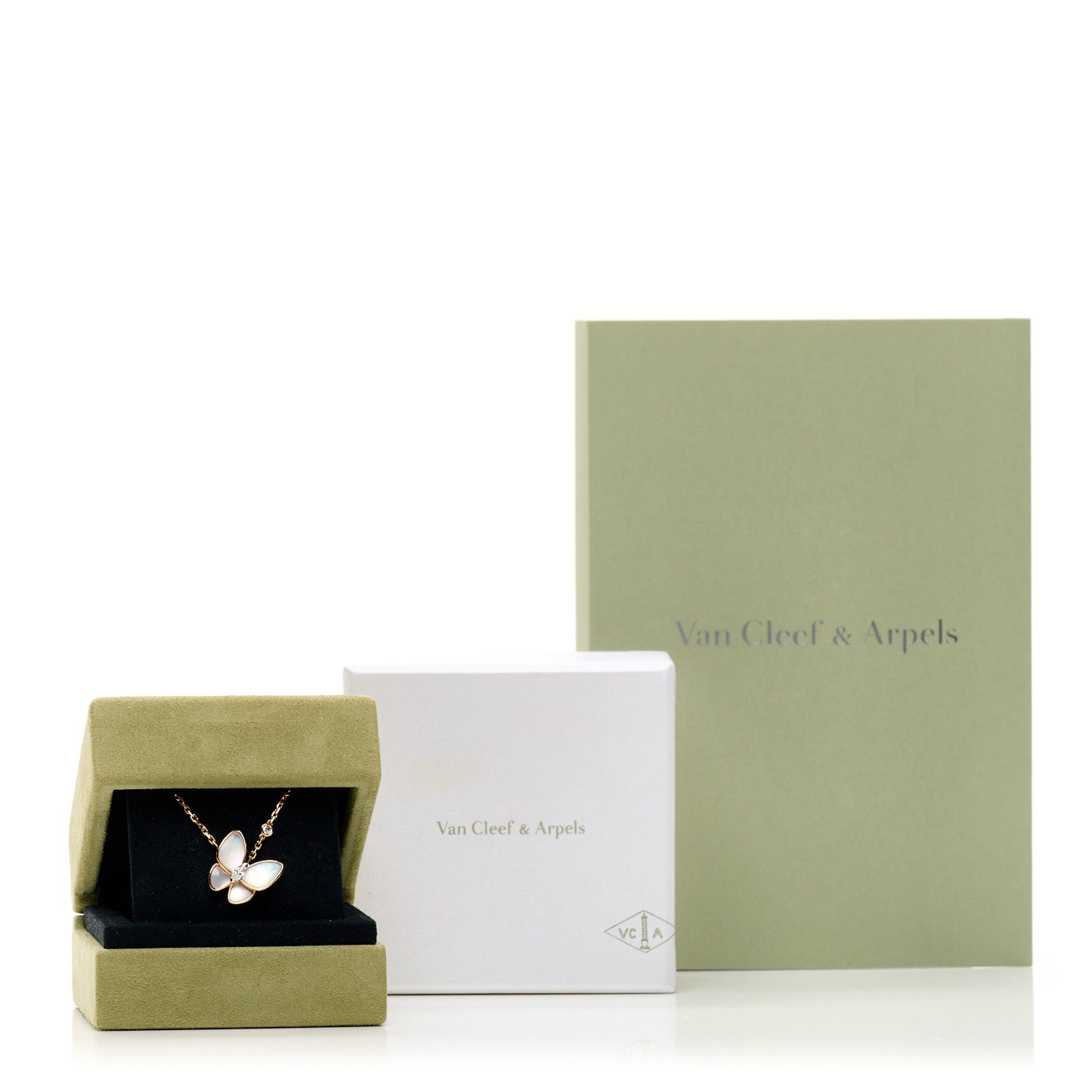 18K Rose Gold Diamond Mother of Pearl Two Butterfly Pendant Necklace