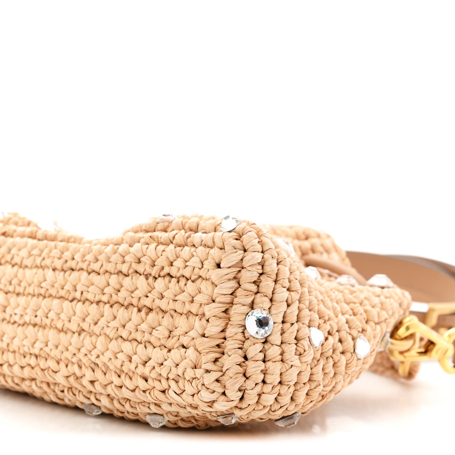 Raffia Woven Crystal Small Cinch Bag Natural