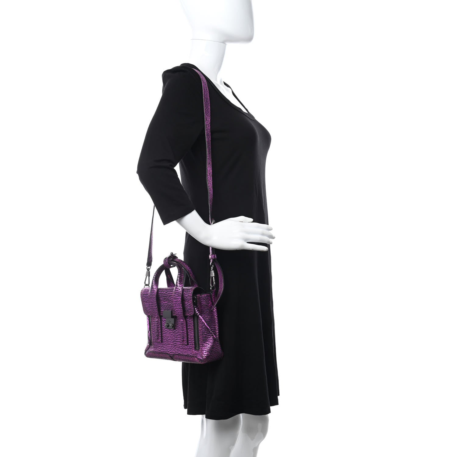 3.1 Phillip Lim Metallic Textured Calfskin Mini Pashli Satchel Purple 2 of 12