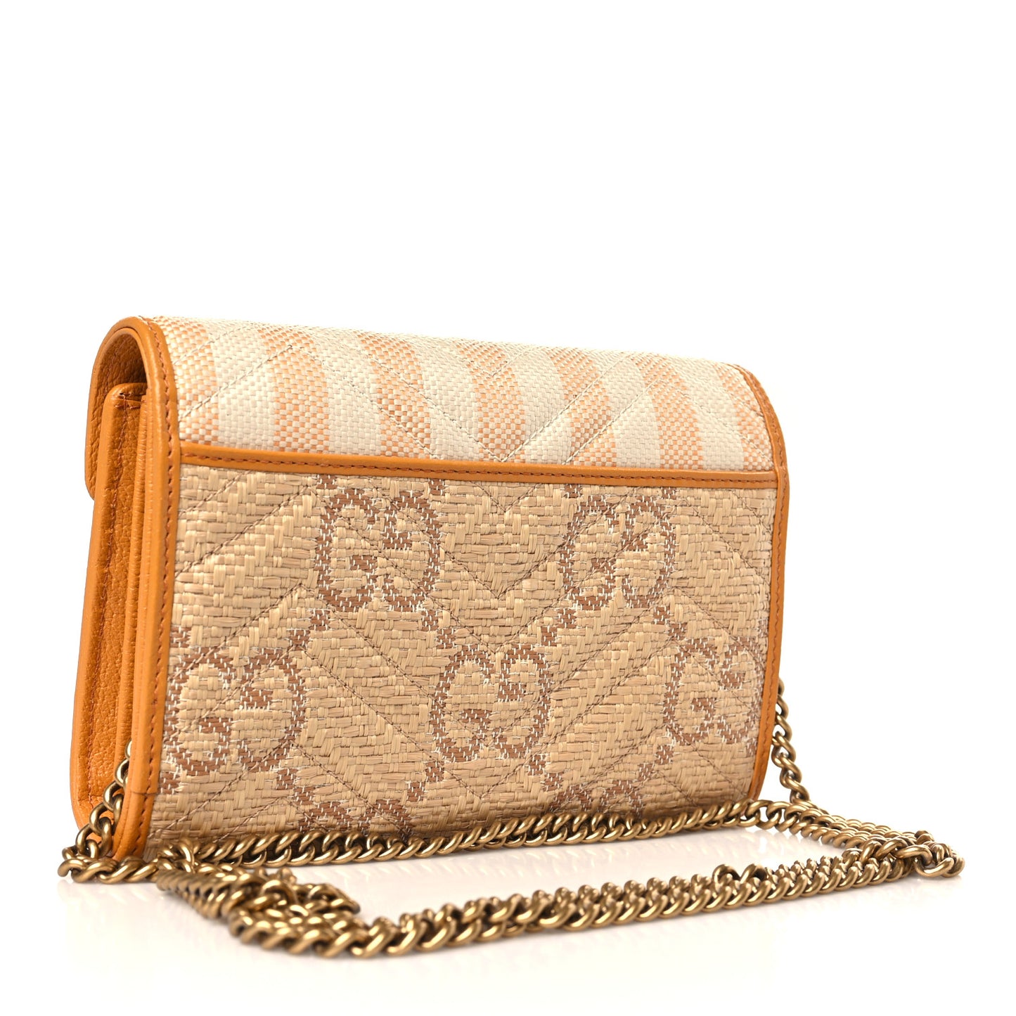 Raffia GG Monogram Matelasse GG Marmont Chain Wallet Natural Beige Off White Sun Oil