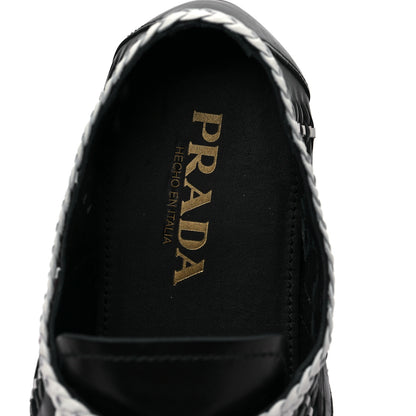Prada Calfskin Woven Loafers 41 Black White 7 of 7
