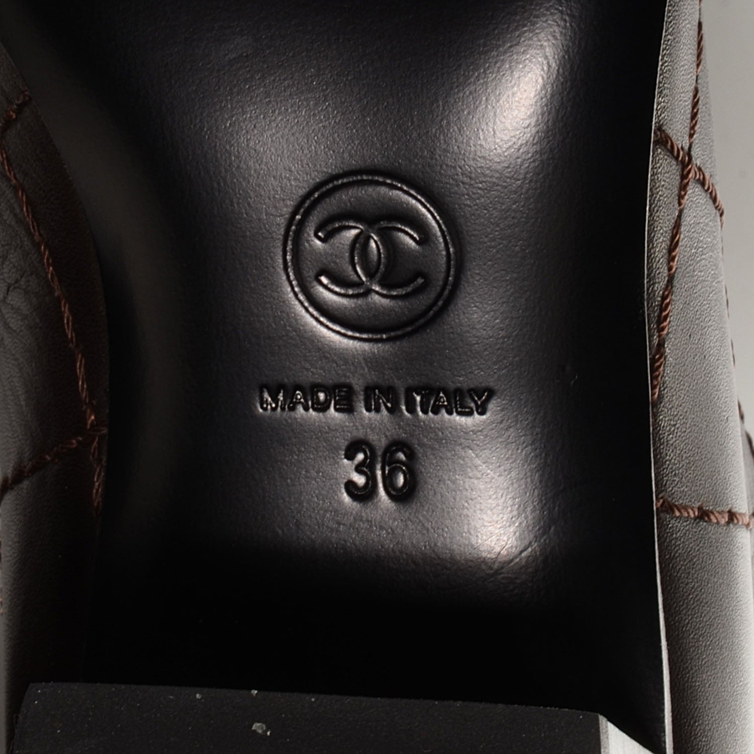Chanel Leather CC Quilted Knee High Riding Boots 36 Dark Brown 6 of 8