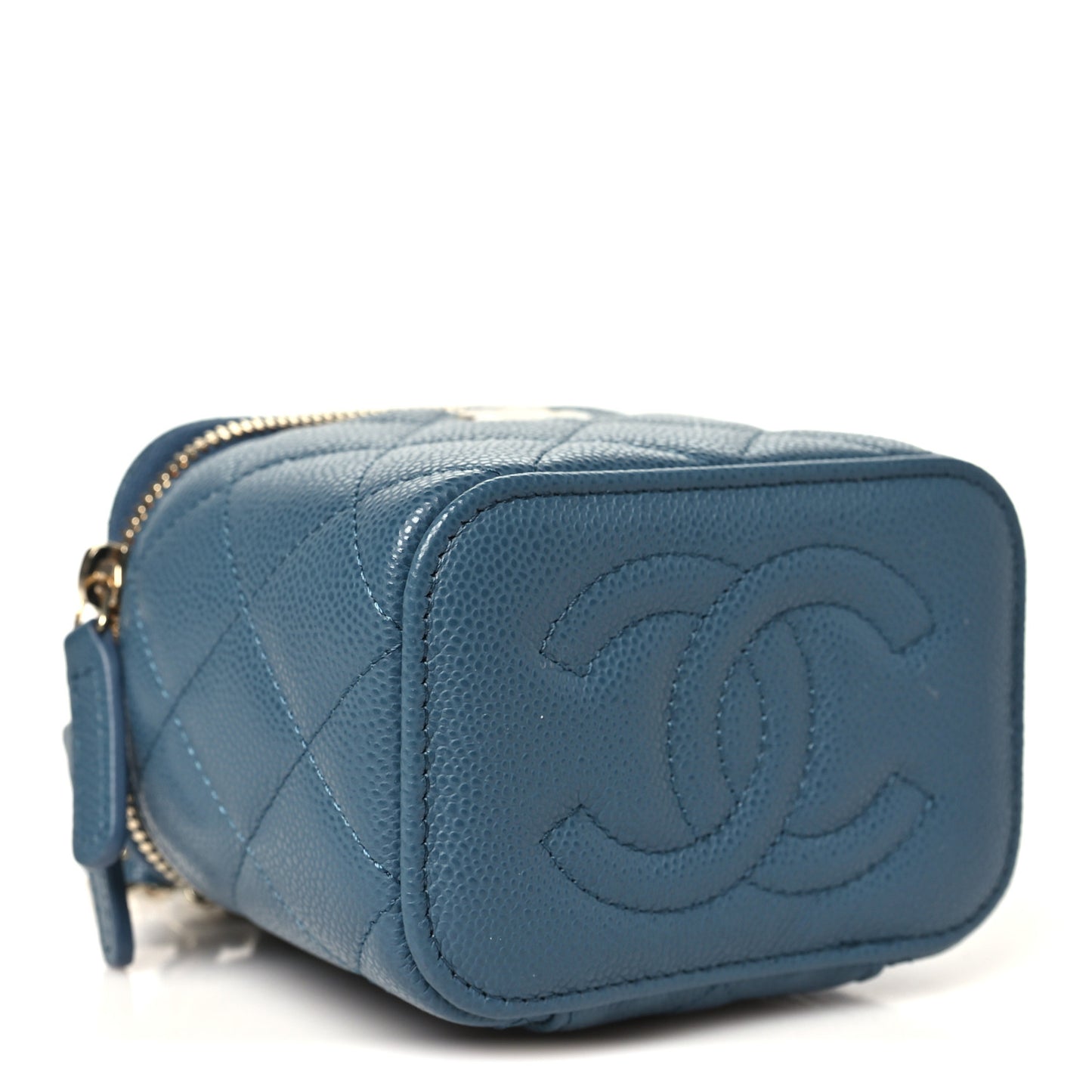 Caviar Quilted Mini Vanity Case With Chain Blue