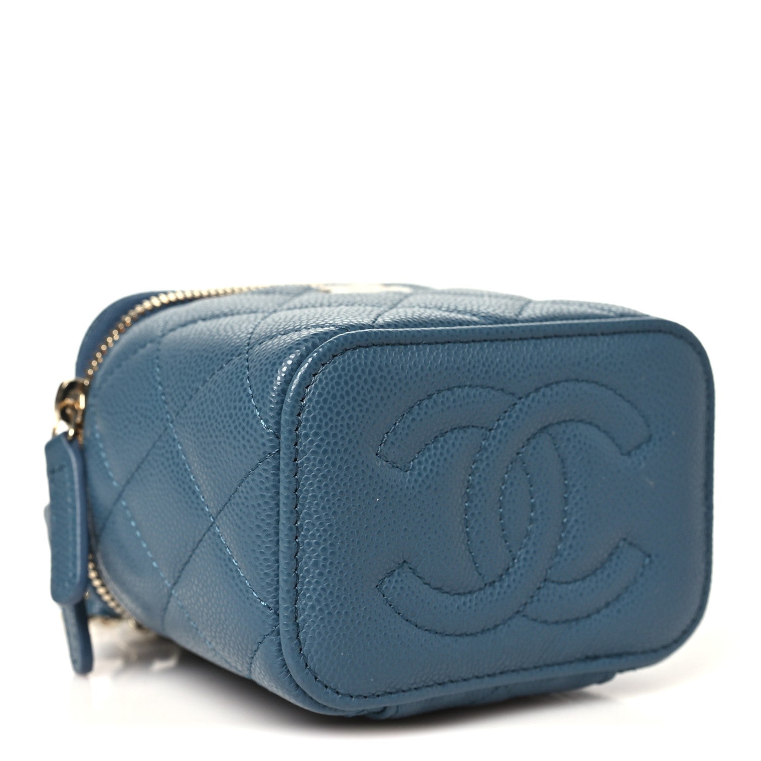 Chanel Caviar Quilted Mini Vanity Case With Chain Blue 4 of 10