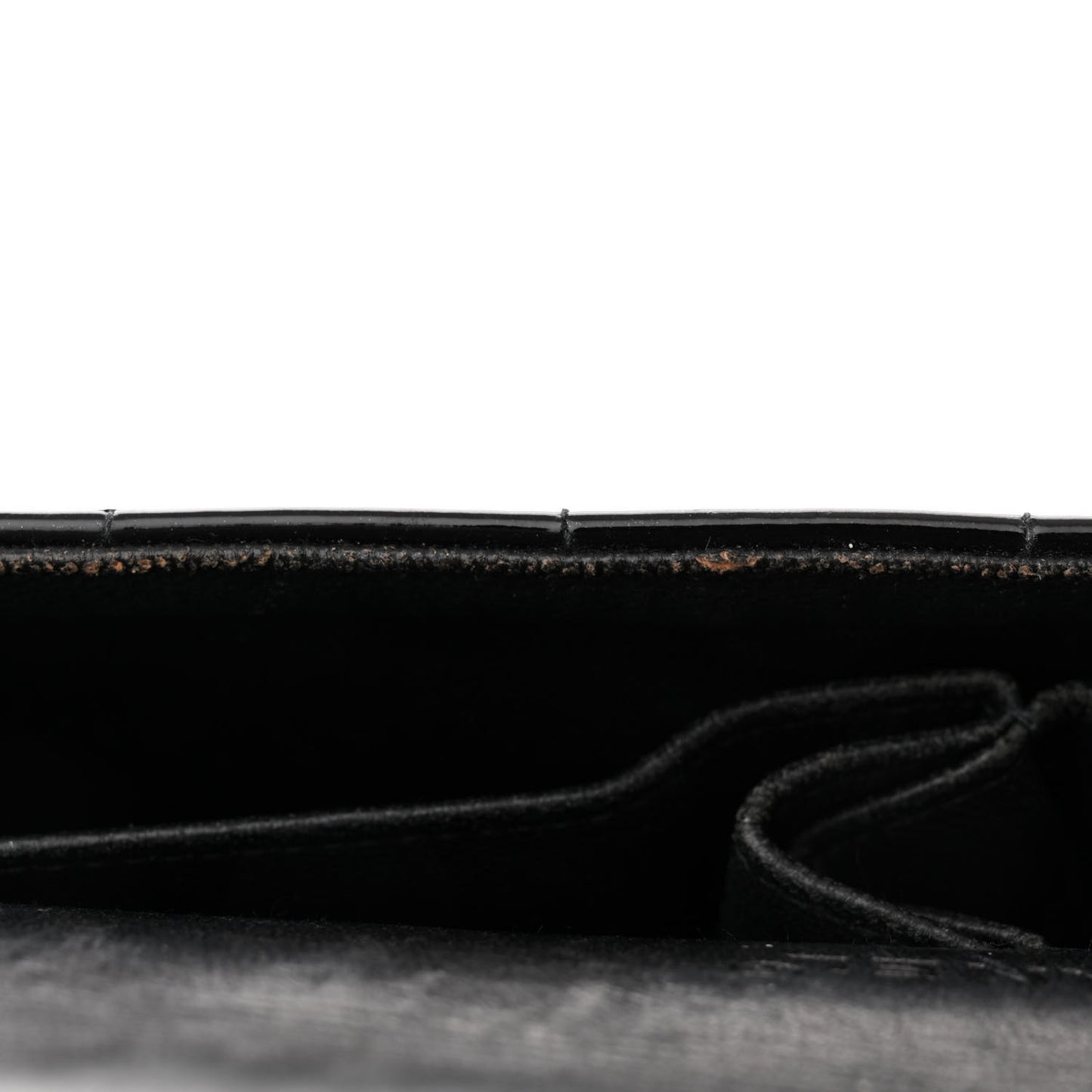 Patent Quilted East West Chocolate Bar Flap Black