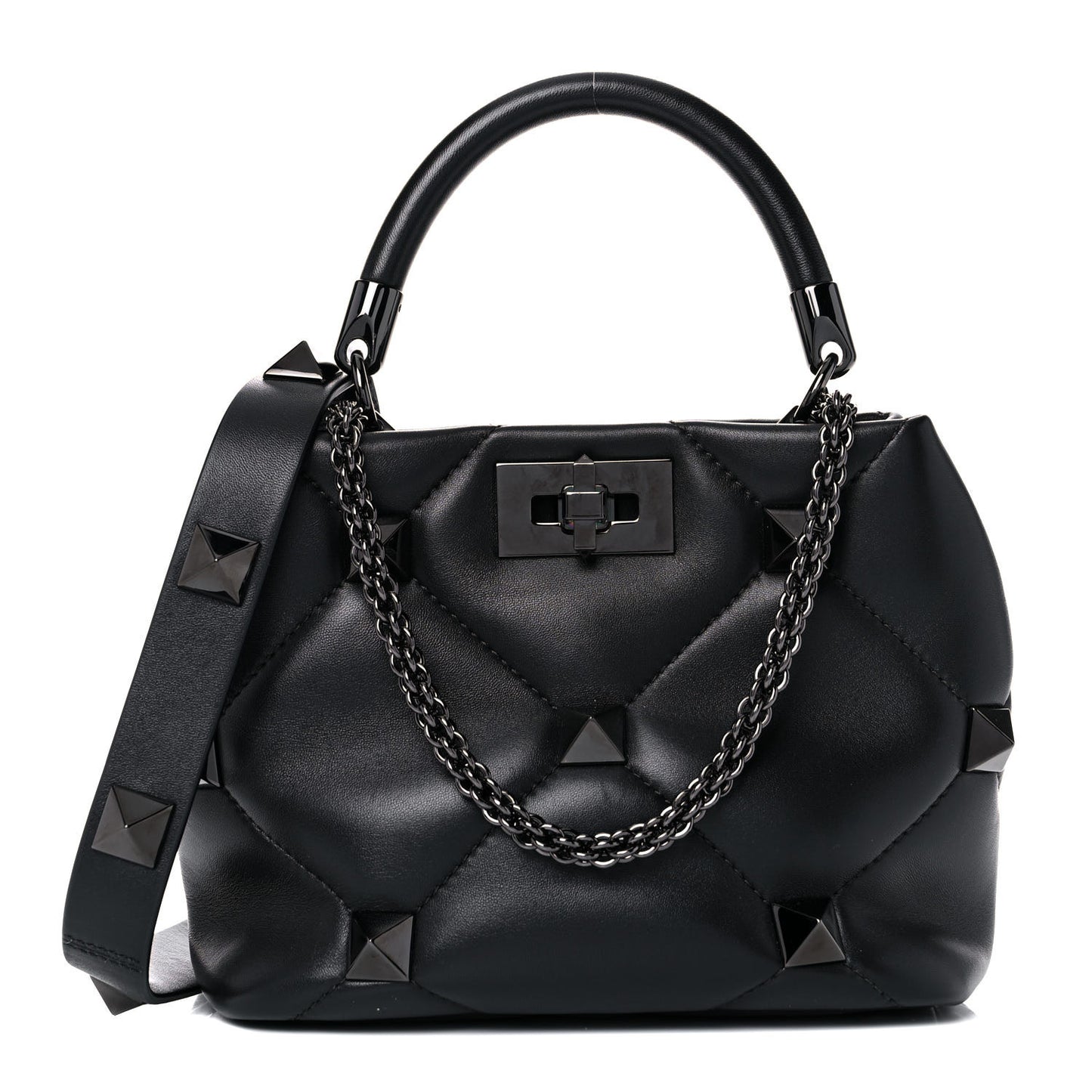 Nappa Monochrome Small Roman Stud The Handle Bag Black