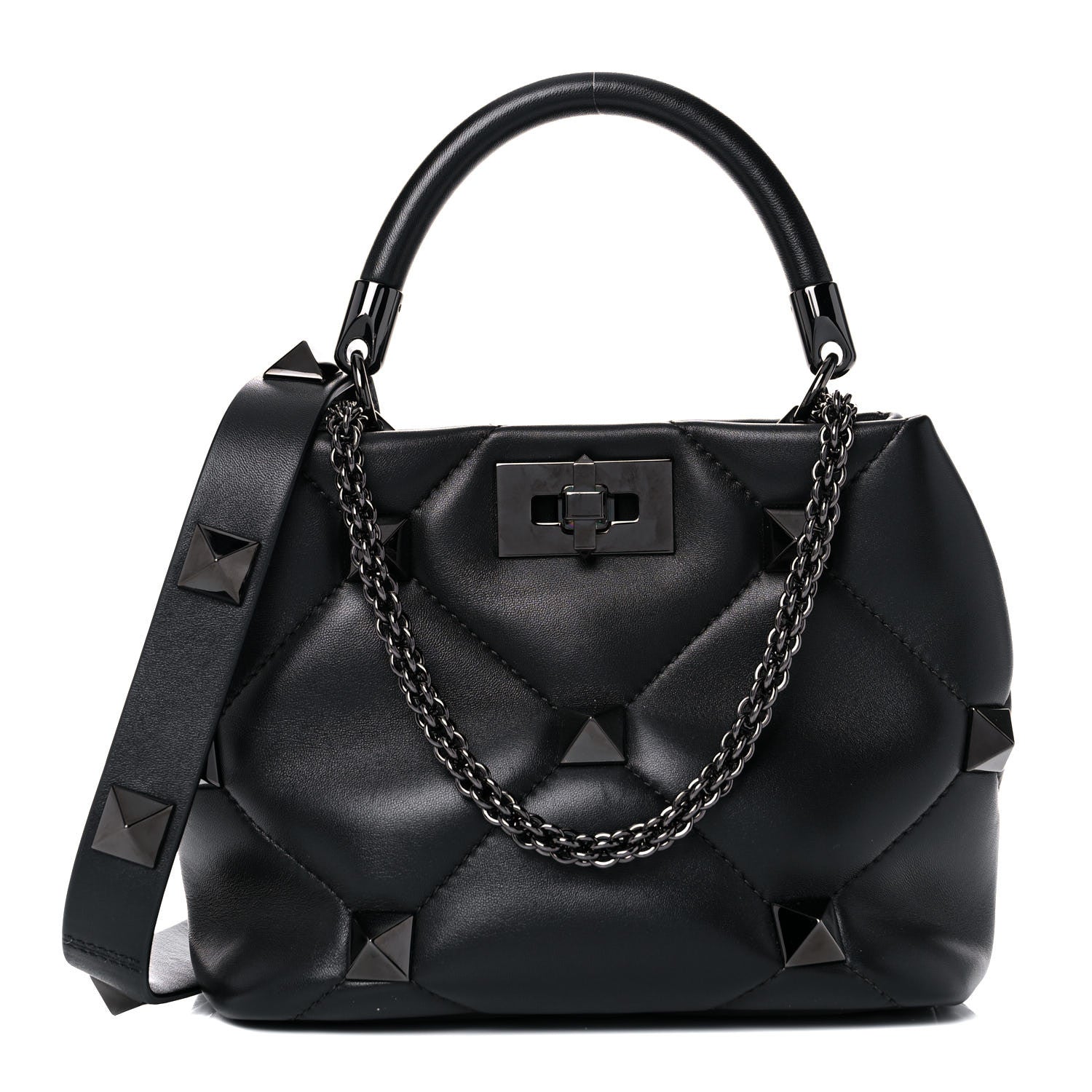 Valentino Garavani Nappa Monochrome Small Roman Stud The Handle Bag Black 1 of 11