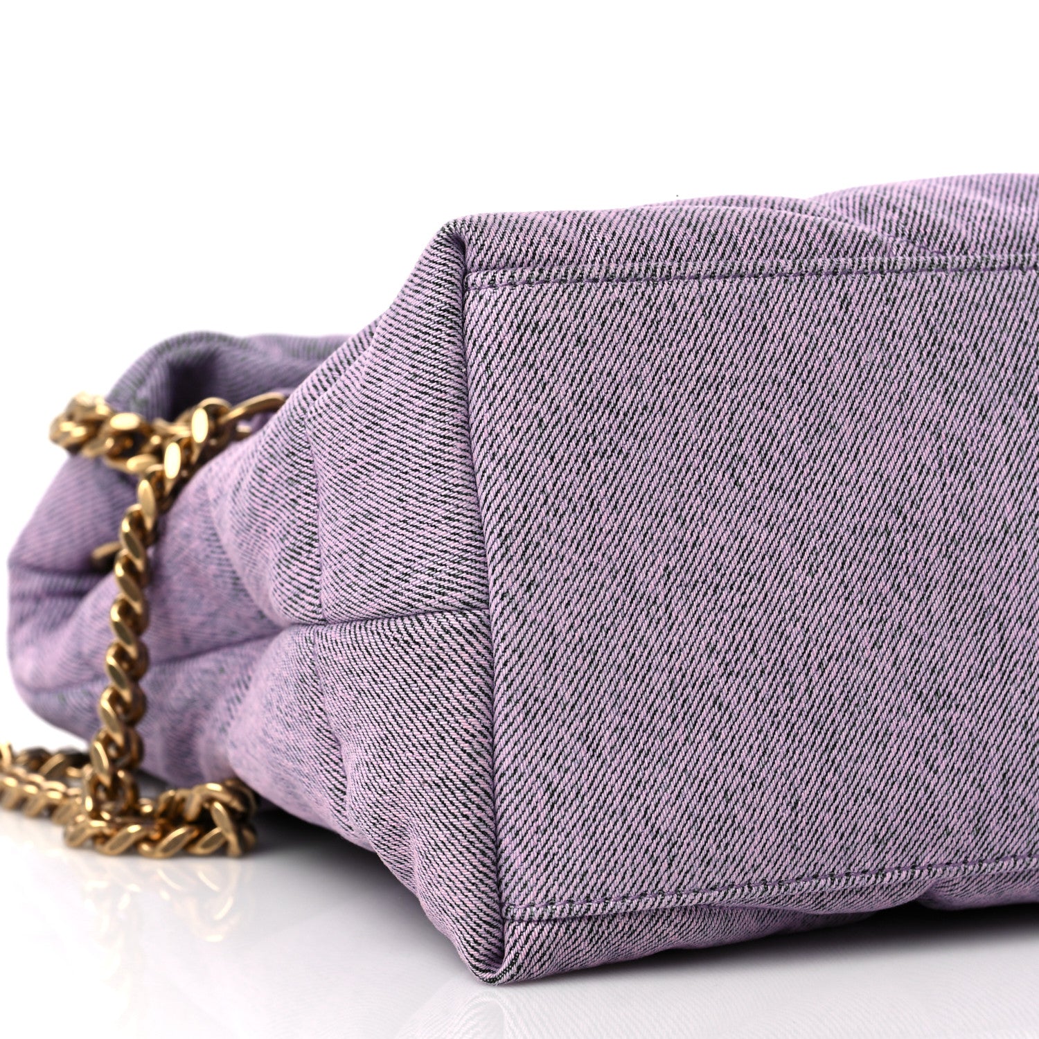 Saint Laurent Denim Quilted Medium Loulou Puffer Monogram Chain Satchel Bleached Lilac 7 of 8