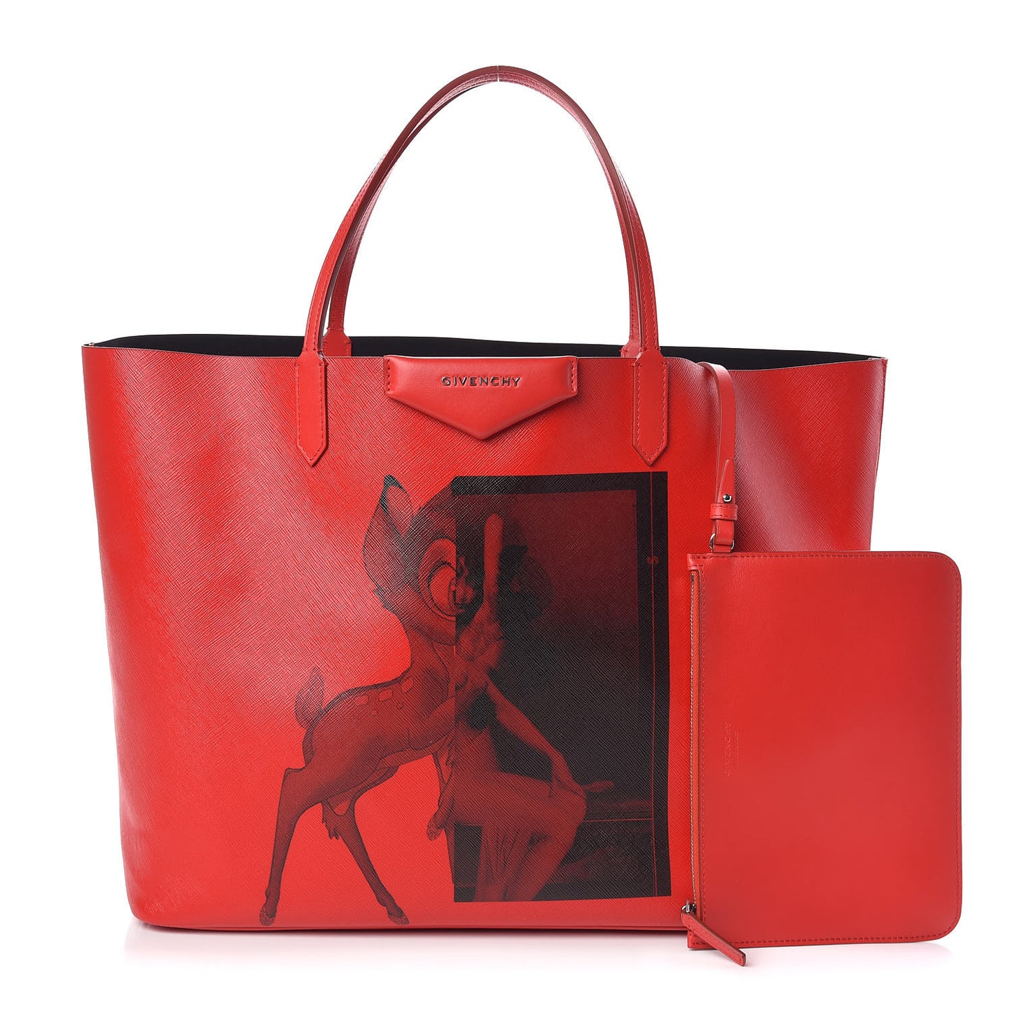 Textured Coated Canvas Bambi Print Large Antigona Tote Red