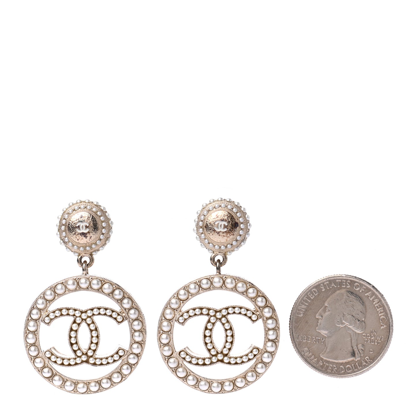 Pearl CC Drop Earrings Light Gold