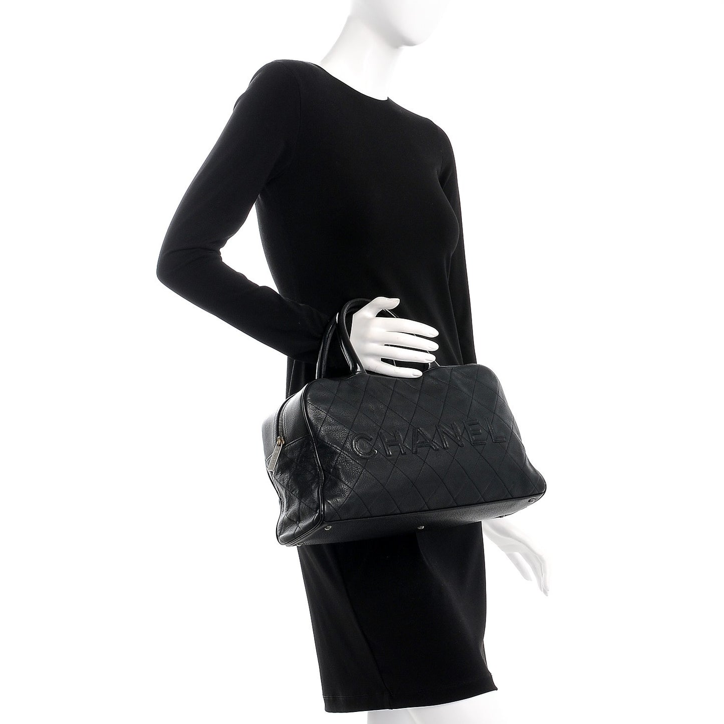 Caviar Patent Quilted Large Bowler Black