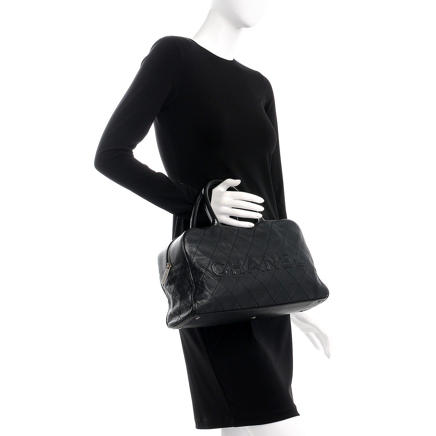 Chanel Caviar Patent Quilted Large Bowler Black 2 of 8