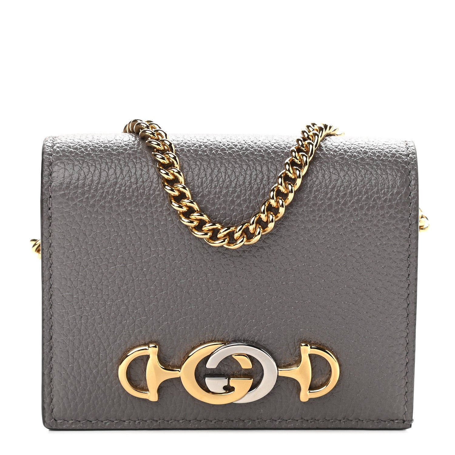Gucci Grainy Calfskin Zumi Chain Card Case Wallet Dusty Grey 1 of 8