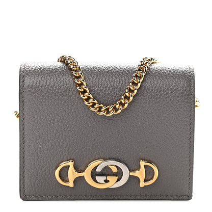 Gucci Grainy Calfskin Zumi Chain Card Case Wallet Dusty Grey 1 of 8