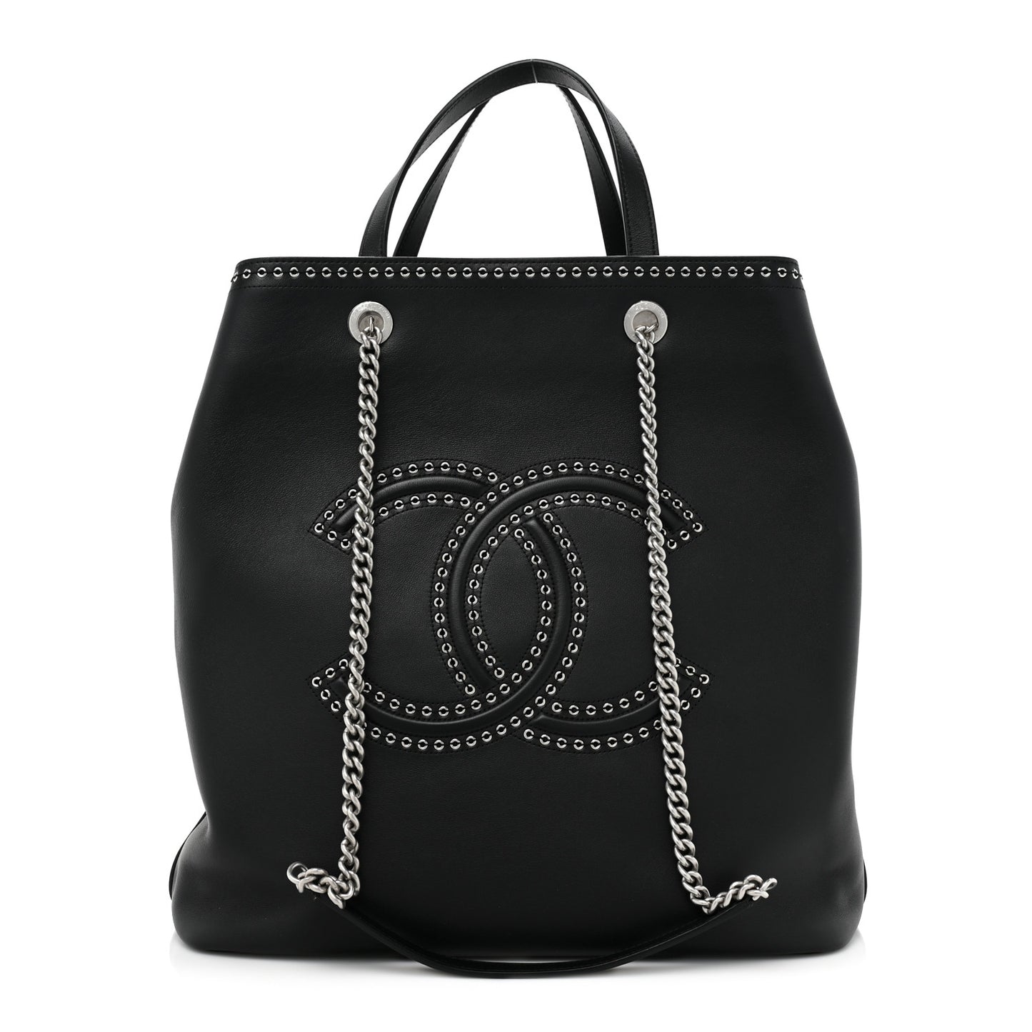Calfskin Large Coco Eyelets Shopping Tote Black