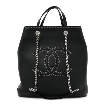 Chanel Calfskin Large Coco Eyelets Shopping Tote Black 1 of 10