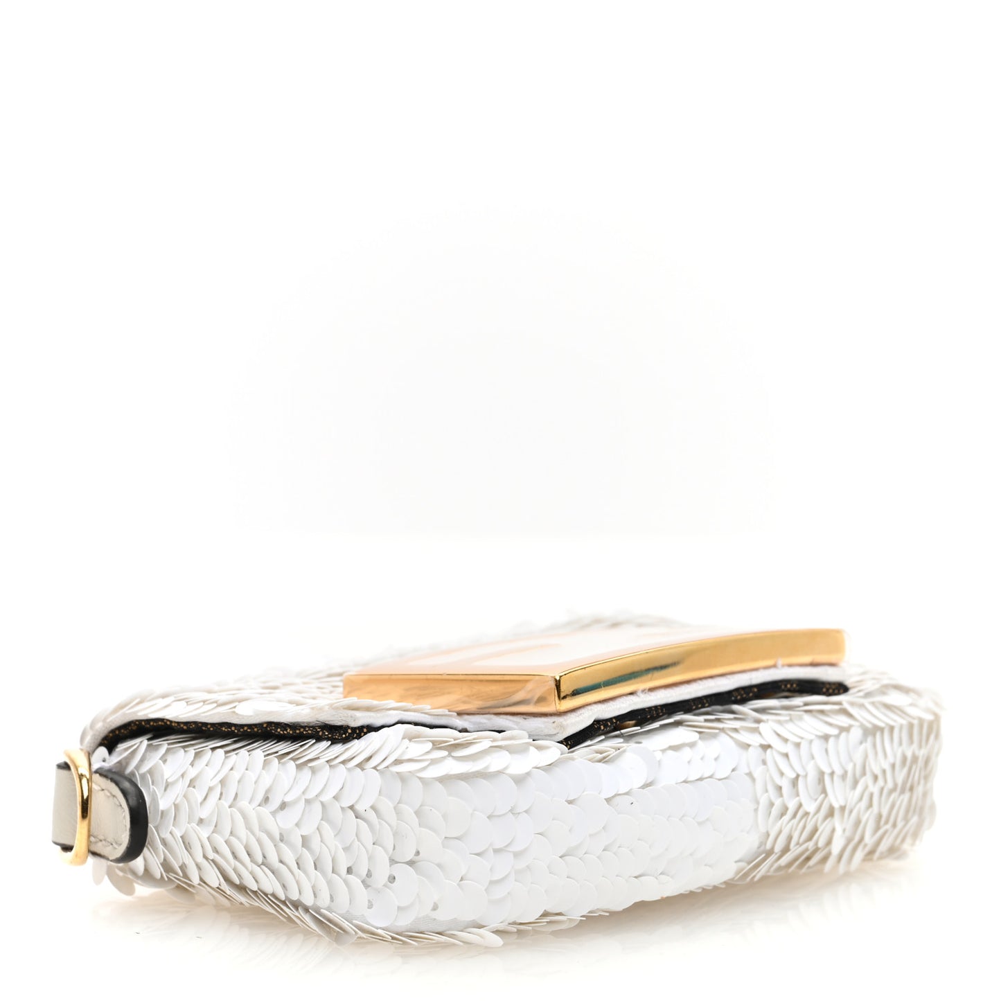 Sequin Paillettes Shiny Nappa Sex and the City Nano Maxi Buckle Baguette Charm White