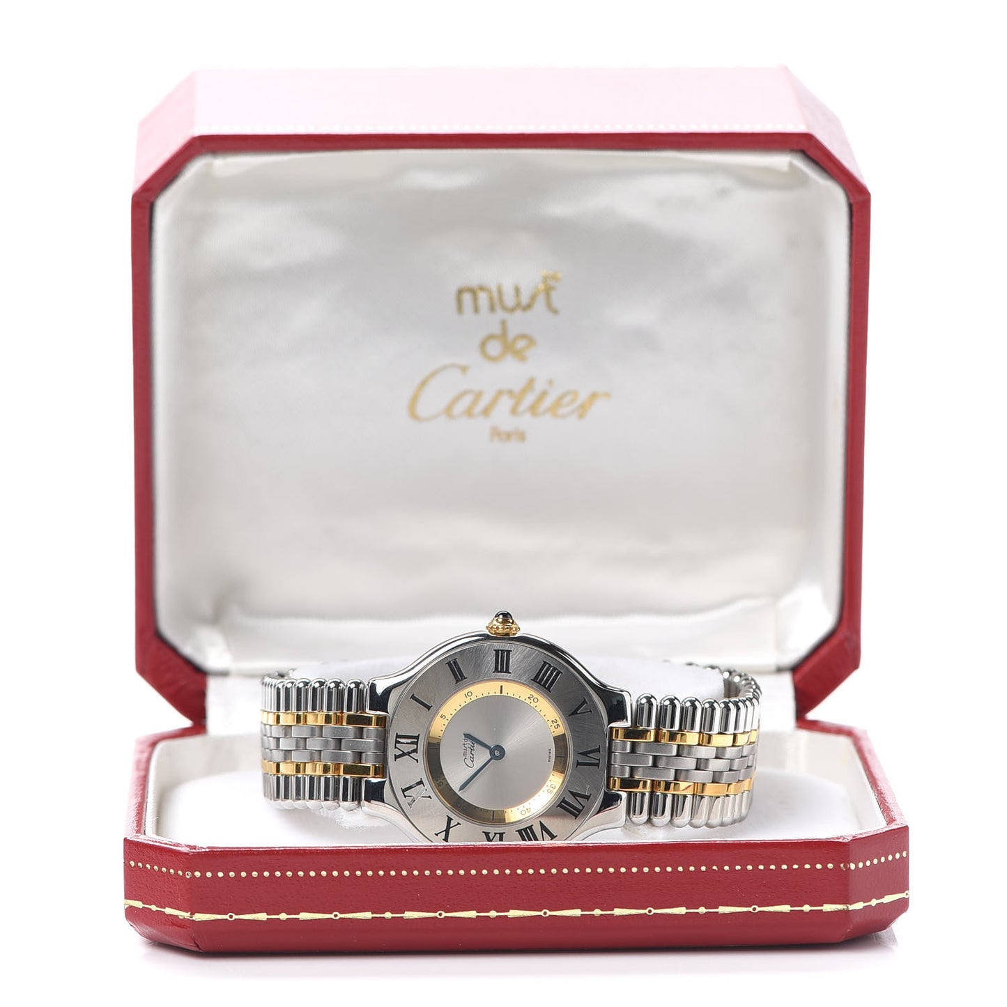 Stainless Steel 18K Yellow Gold 28mm Must De 21 Bullet Link Quartz Watch