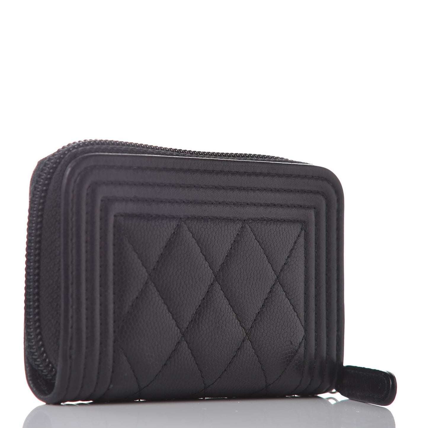 Caviar Quilted Boy Zip Around Coin Purse Wallet Black