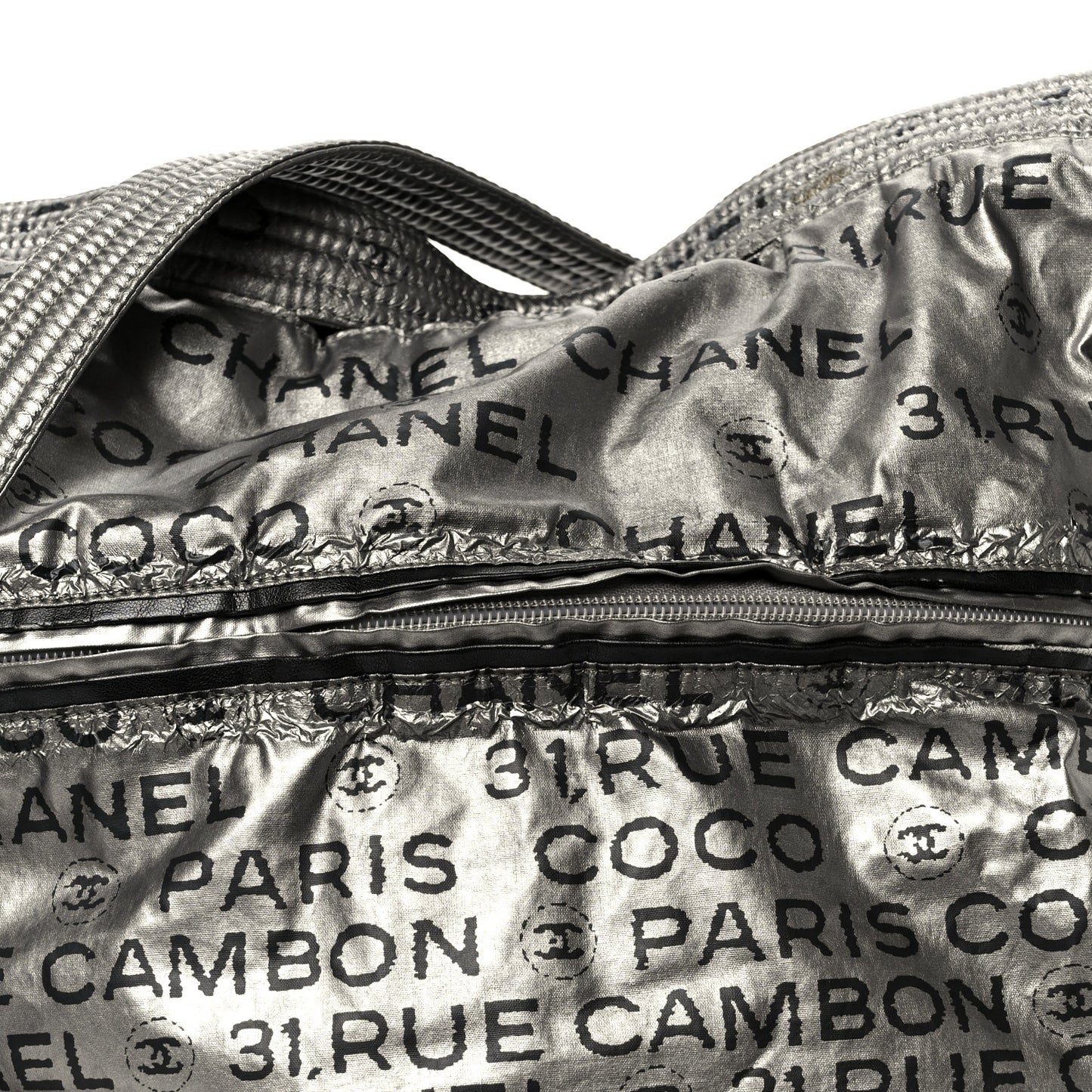 Lacquered Canvas Ligne Messenger Tote Argent Fonce