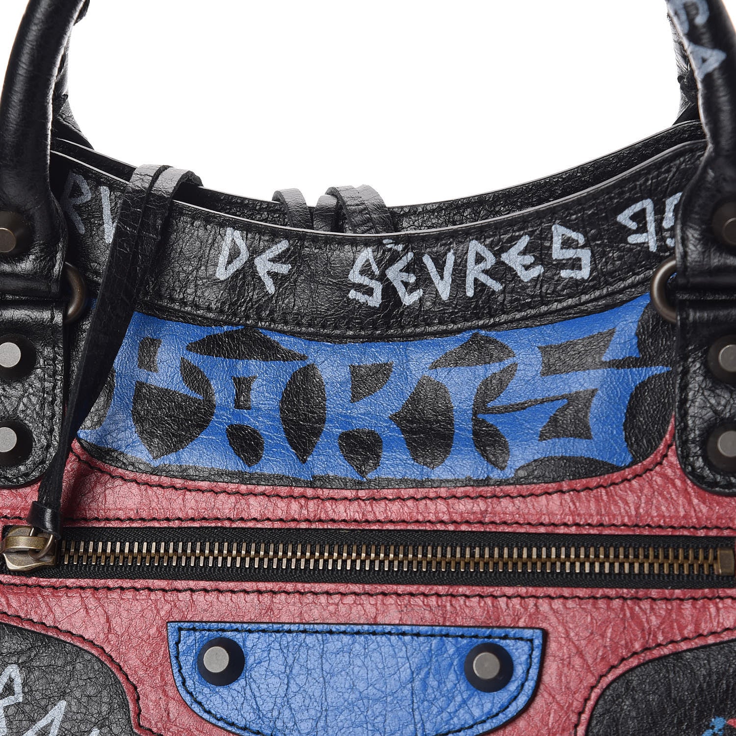 Balenciaga Agneau Graffiti All Over Classic Hardware City Black Vert Rouge 11 of 12