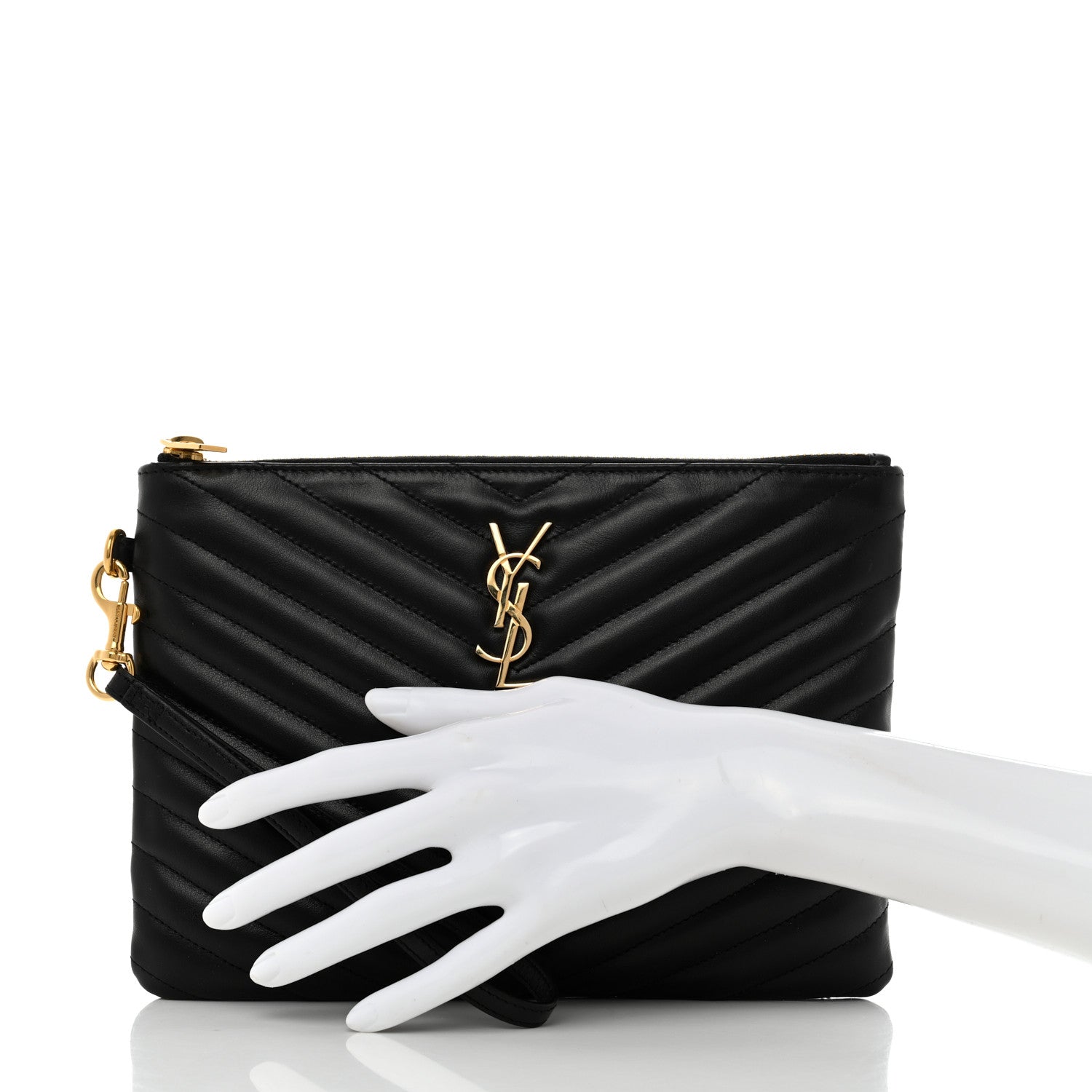 Saint Laurent Calfskin Matelasse Chevron Monogram A5 Wristlet Black 2 of 8