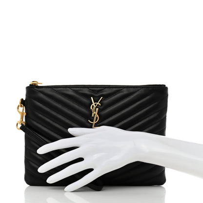 Saint Laurent Calfskin Matelasse Chevron Monogram A5 Wristlet Black 2 of 8