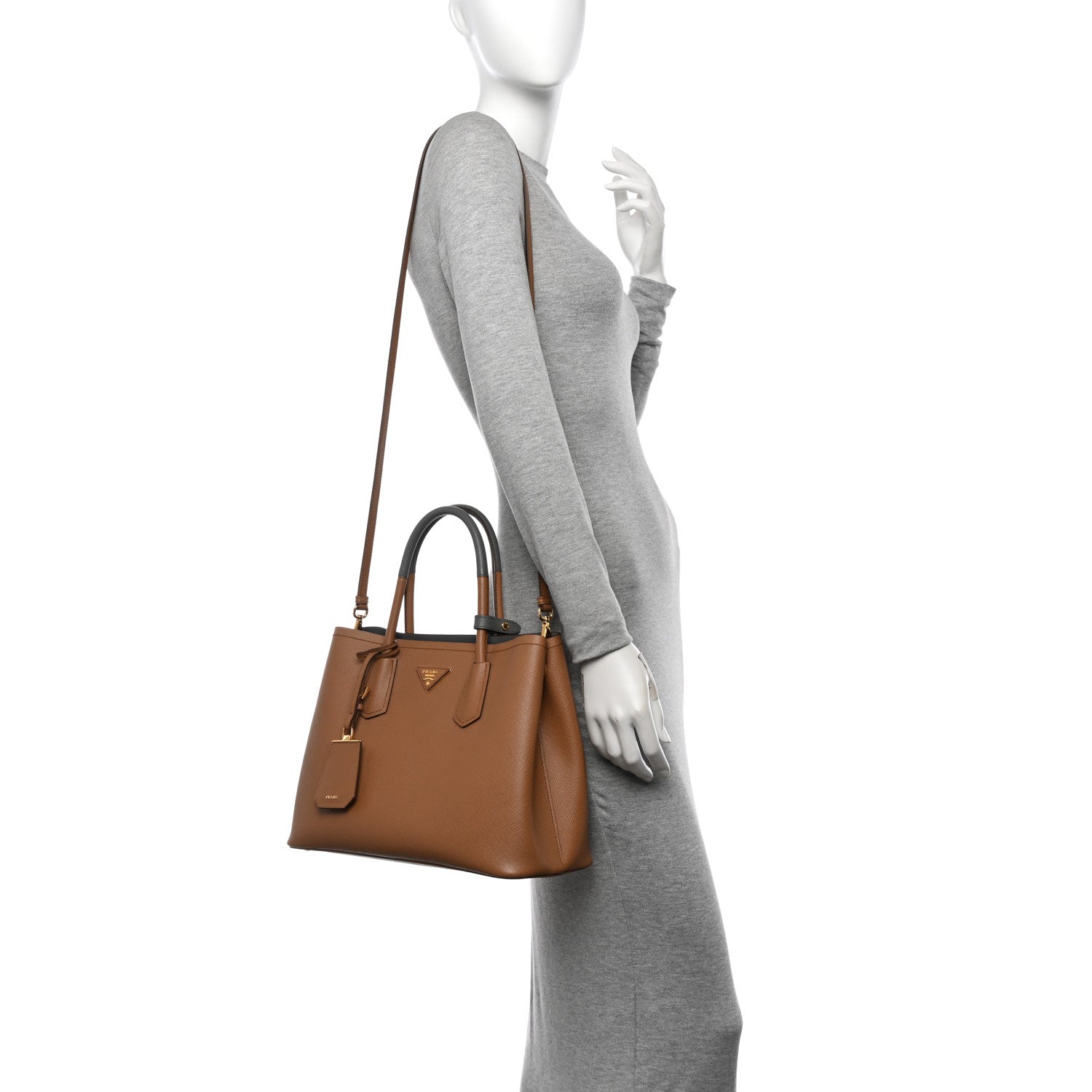 Prada Saffiano Cuir Bi-Color Medium Double Bag Caramel Marmo