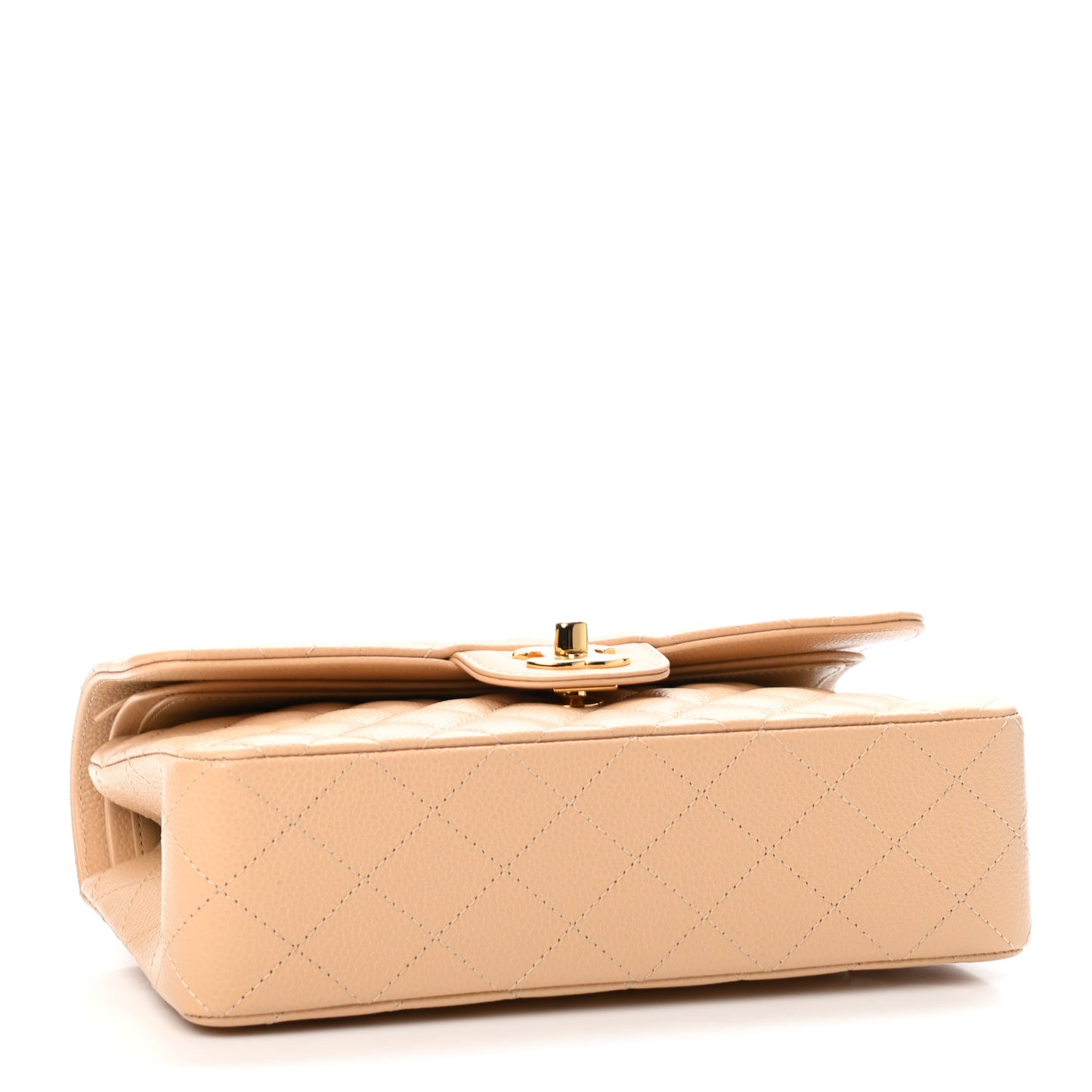 Caviar Quilted Small Double Flap Beige