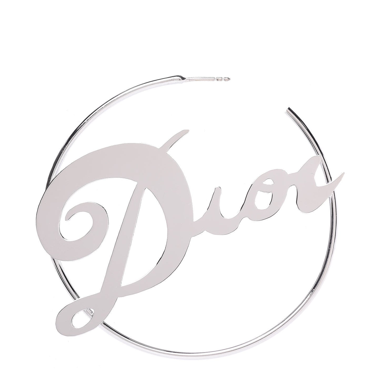 Metal Script Creole Hoop Earrings Silver