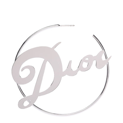Christian Dior Metal Script Creole Hoop Earrings Silver 3 of 5