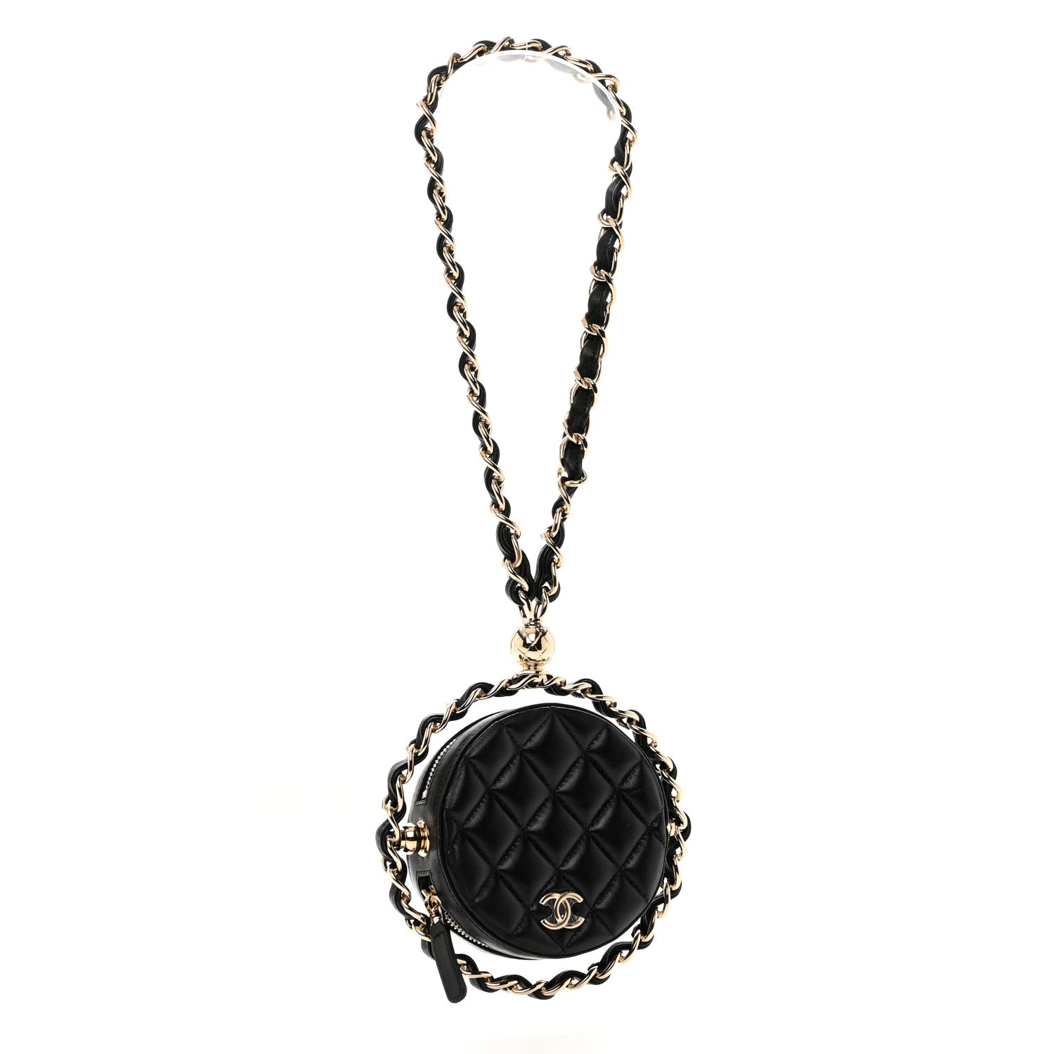 Chanel Lambskin Quilted Chain Round Mini Clutch Black 3 of 7