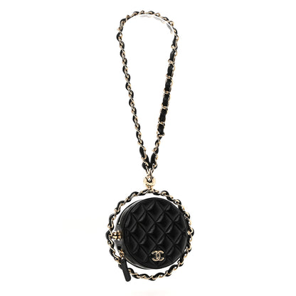 Chanel Lambskin Quilted Chain Round Mini Clutch Black 3 of 7