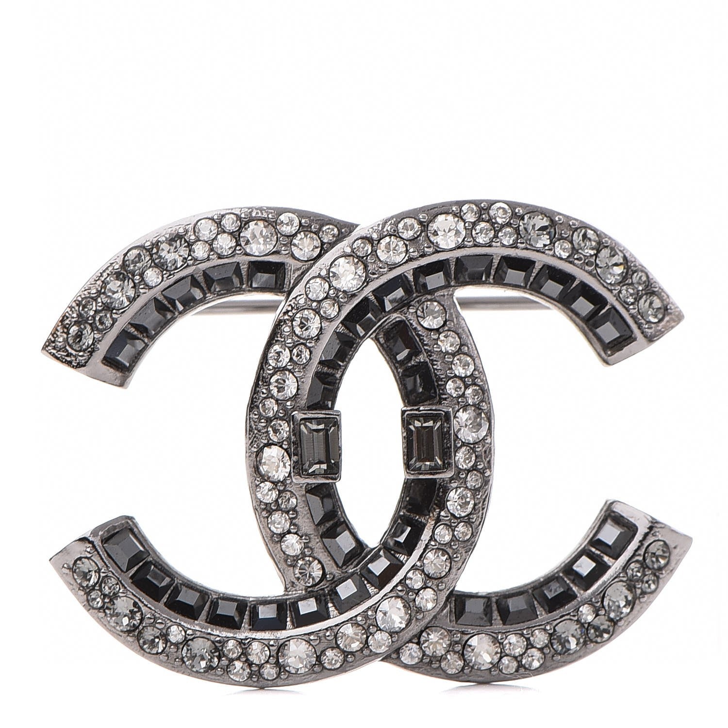 Chanel Baguette Crystal CC Brooch Silver Black 1 of 4