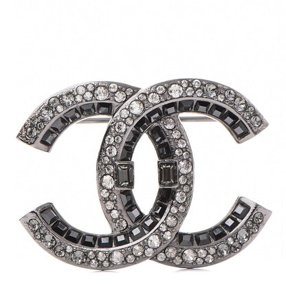 Chanel Baguette Crystal CC Brooch Silver Black 1 of 4