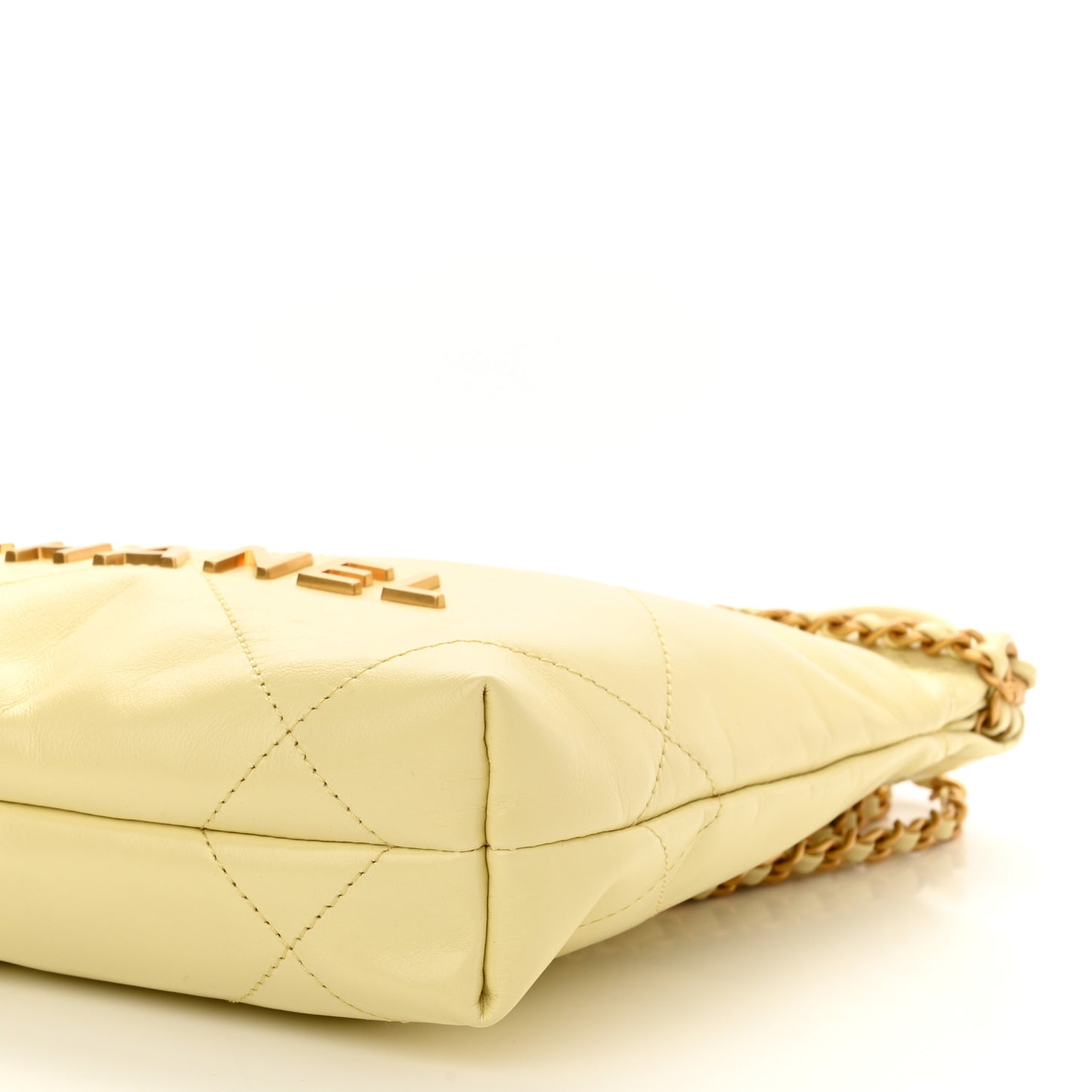 Shiny Calfskin Quilted Mini Chanel 22 Light Yellow